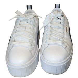 Puma Mayze White and Black Leather and Suede Lace Up Sneaker Women's Size 8.5